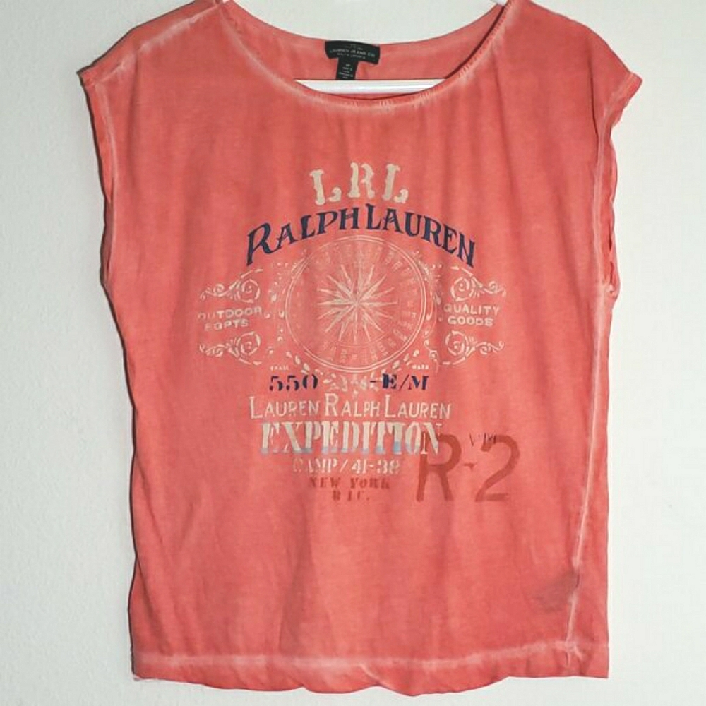 Vintage RL Graphic Tee Short Sleeve T-Shirt Coral Nautical Y2K Preppy M